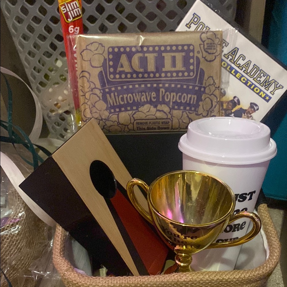 Fathers Day Basket !Gold Trophy and Popcorn Gift Set